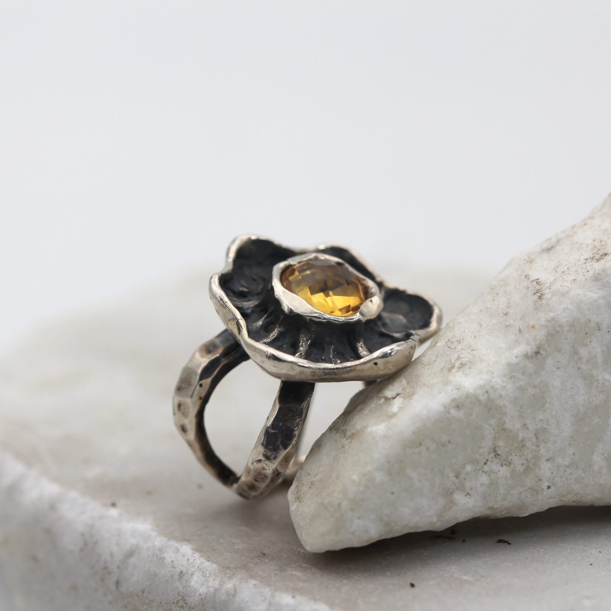 Anna Gioielli Winter Flower anello argento quarzo citrino