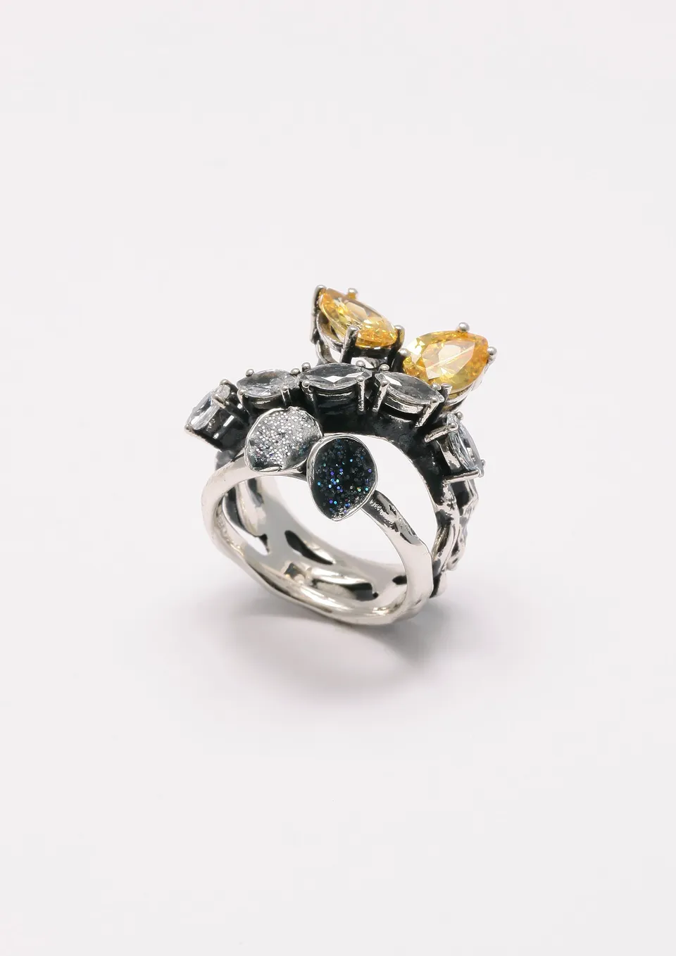 Voodoo Jewels Bold Shapes White Gynura Ring anello argento