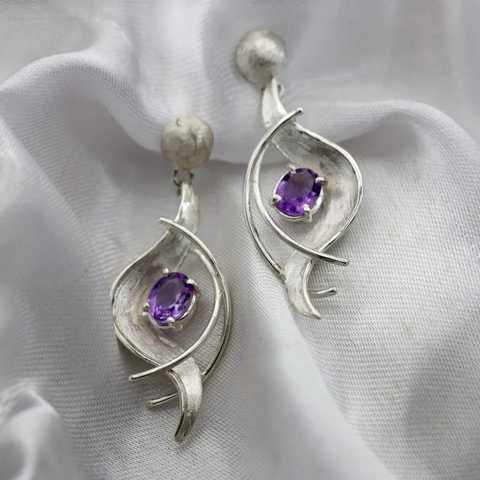 Anna Gioielli Orecchini Pendenti Argento Ametiste Viola 45 mm