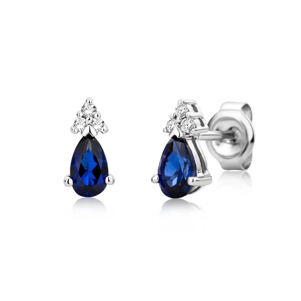 Miore Earrings Orecchini Oro Bianco Zaffiro Creato 9KT
