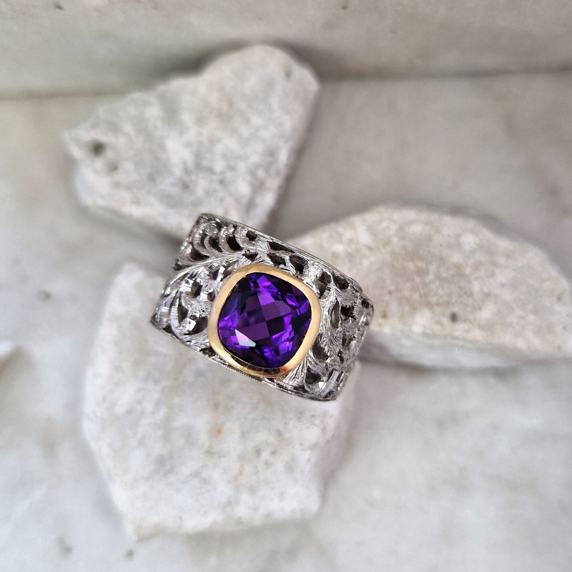 Anna Gioielli Jolly Jewels Ametista anello oro argento asimmetrico