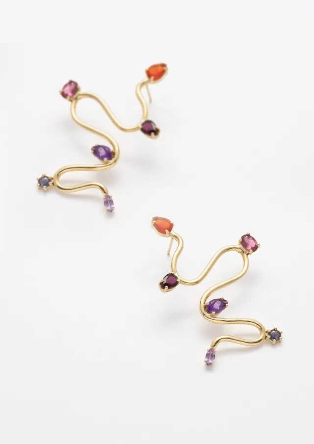 Voodoo Jewels Bold Shapes Yamuna orecchini argento dorato pietre
