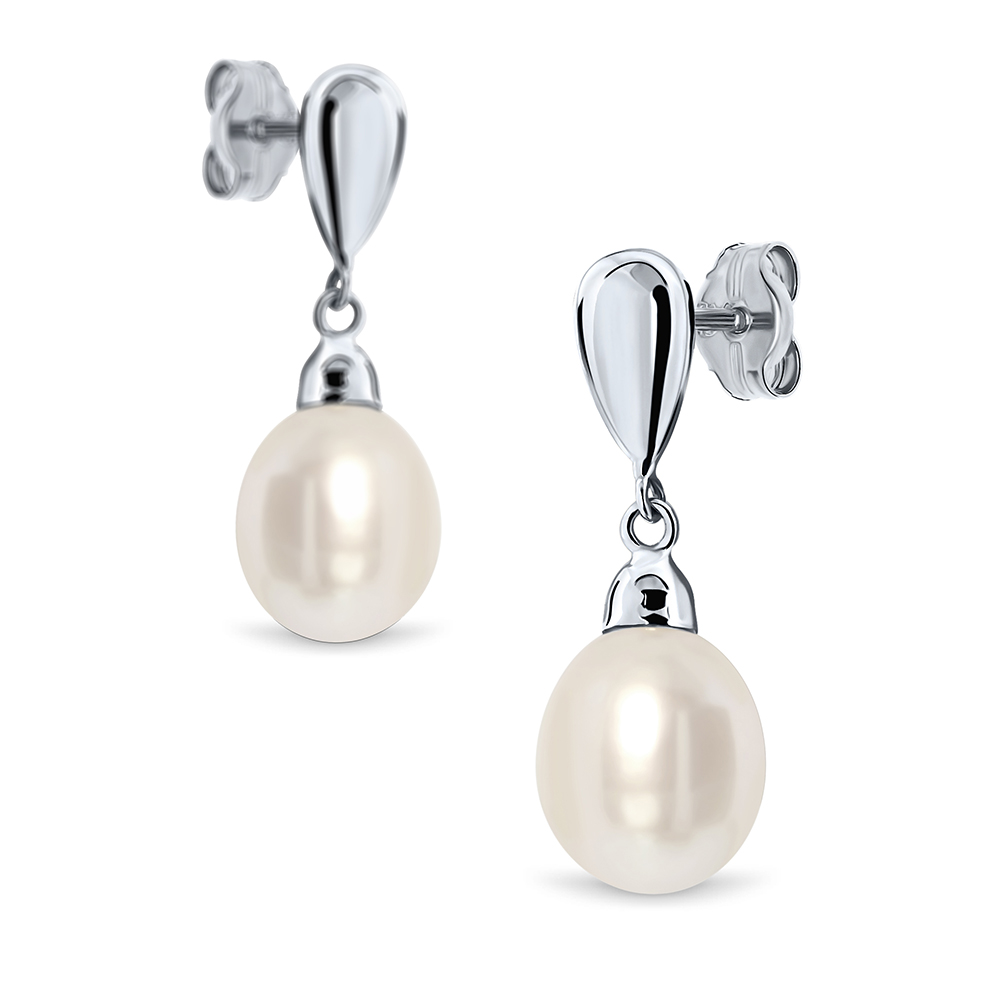 Miore Orecchini Oro Bianco 9Kt Perla Acqua Dolce