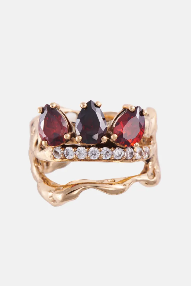 Voodoo Jewels Bold Shapes Eros anello bronzo pietre goccia