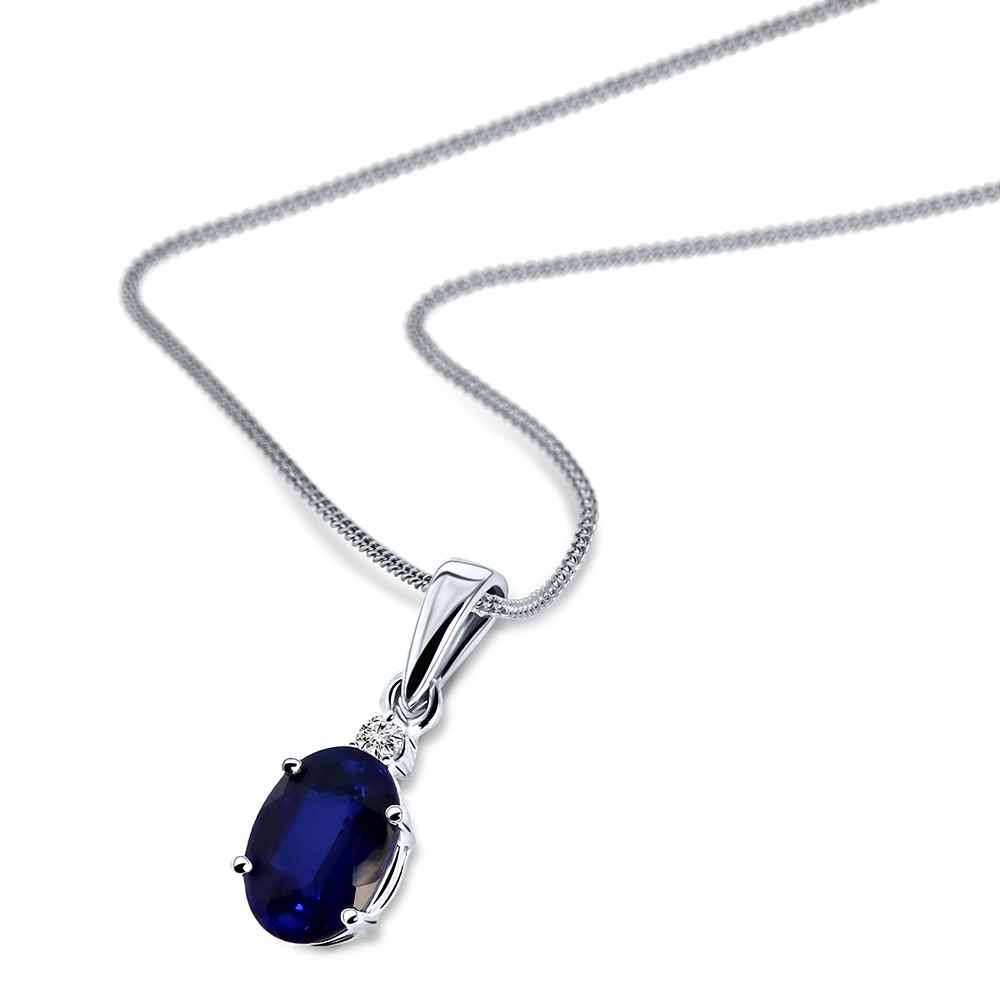 Miore Necklace Collana Oro Bianco 9Kt Zaffiro Blu