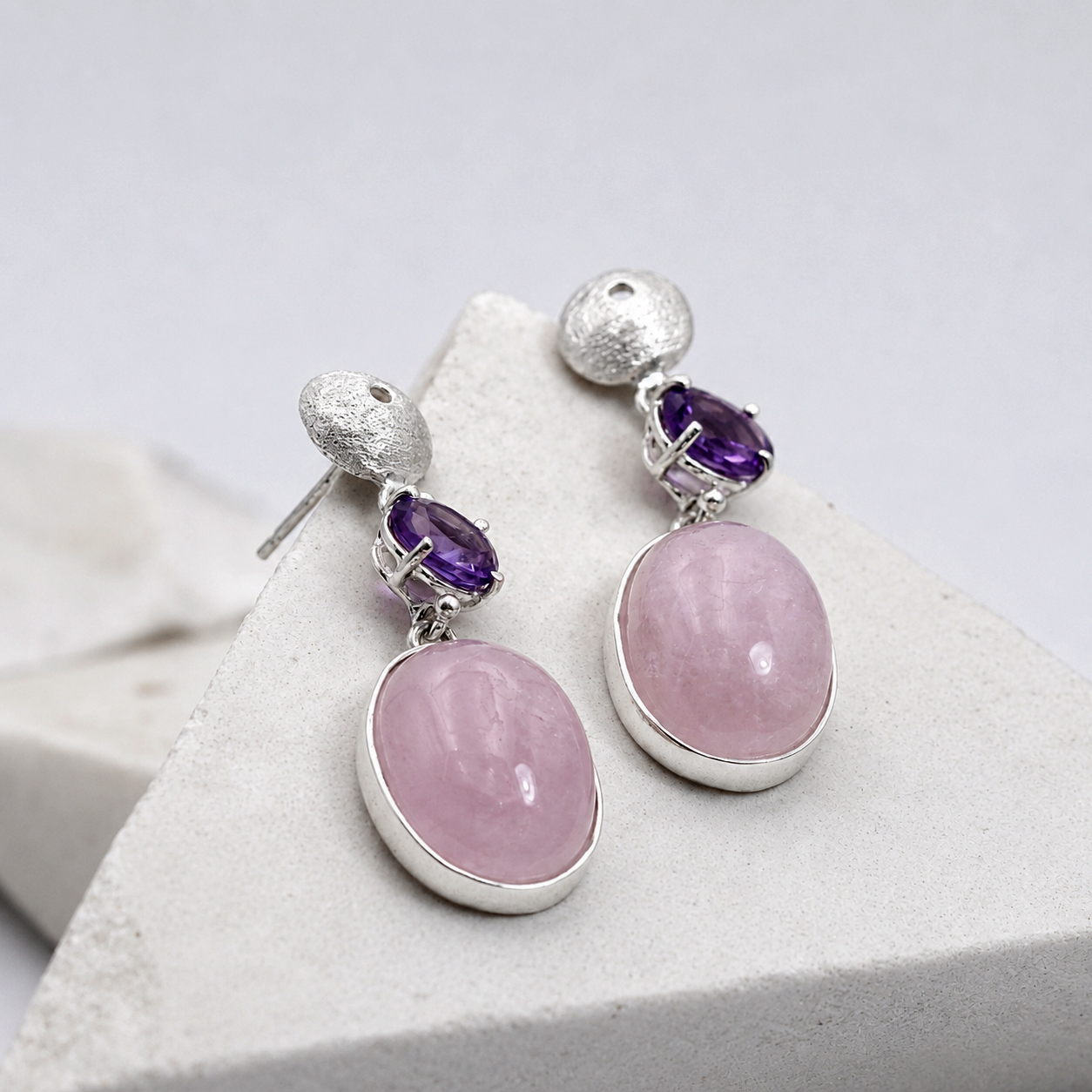 Anna Gioielli Orecchini argento morganite ovale ametista