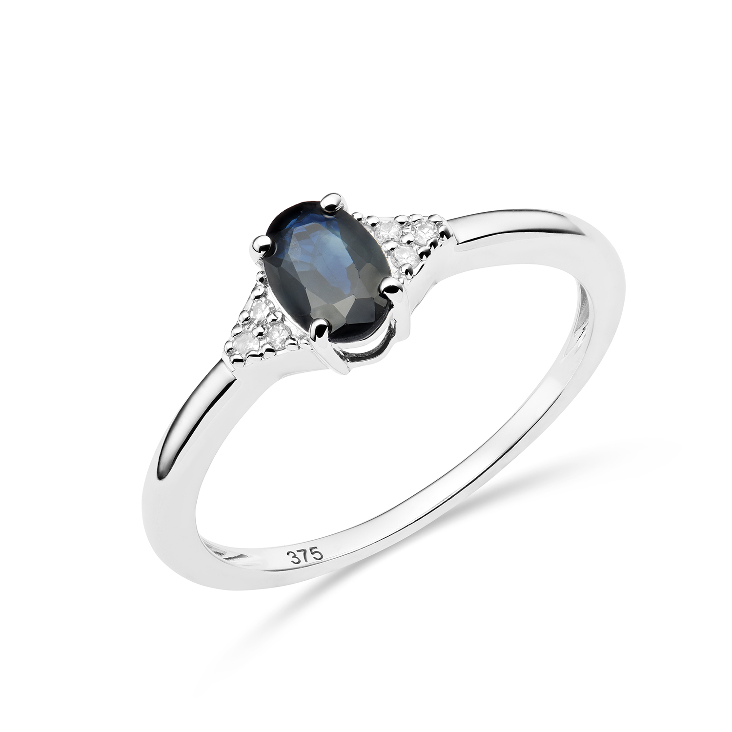 Miore Anello Oro Bianco 9KT Zaffiro Naturale
