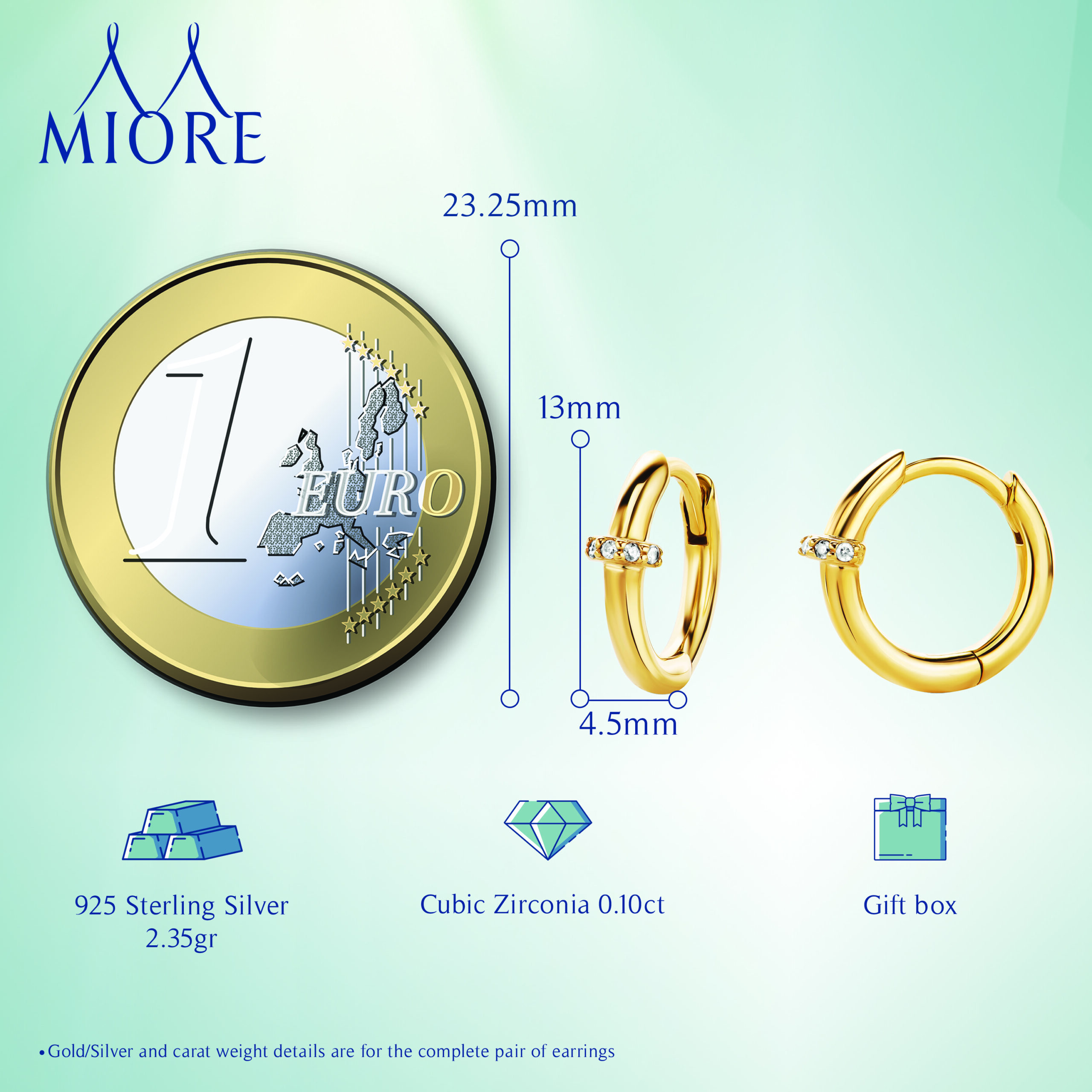 Miore Earrings orecchini argento dorato zirconia cubica