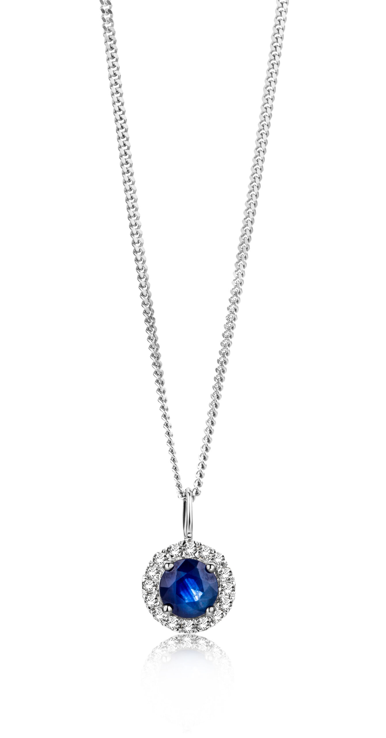 Miore Collana Oro Bianco 9Kt Zaffiro Naturale