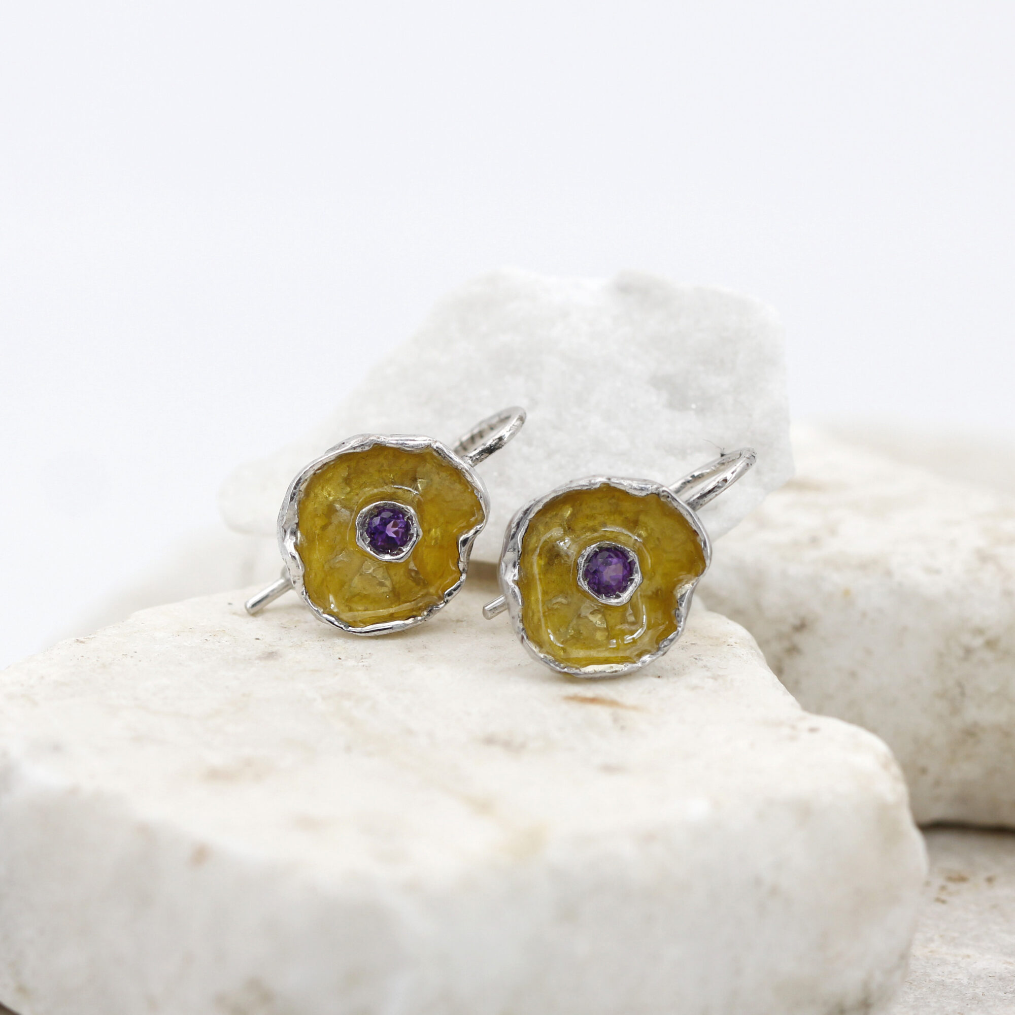 Anna Gioielli Winter Flower orecchini argento ametista giallo