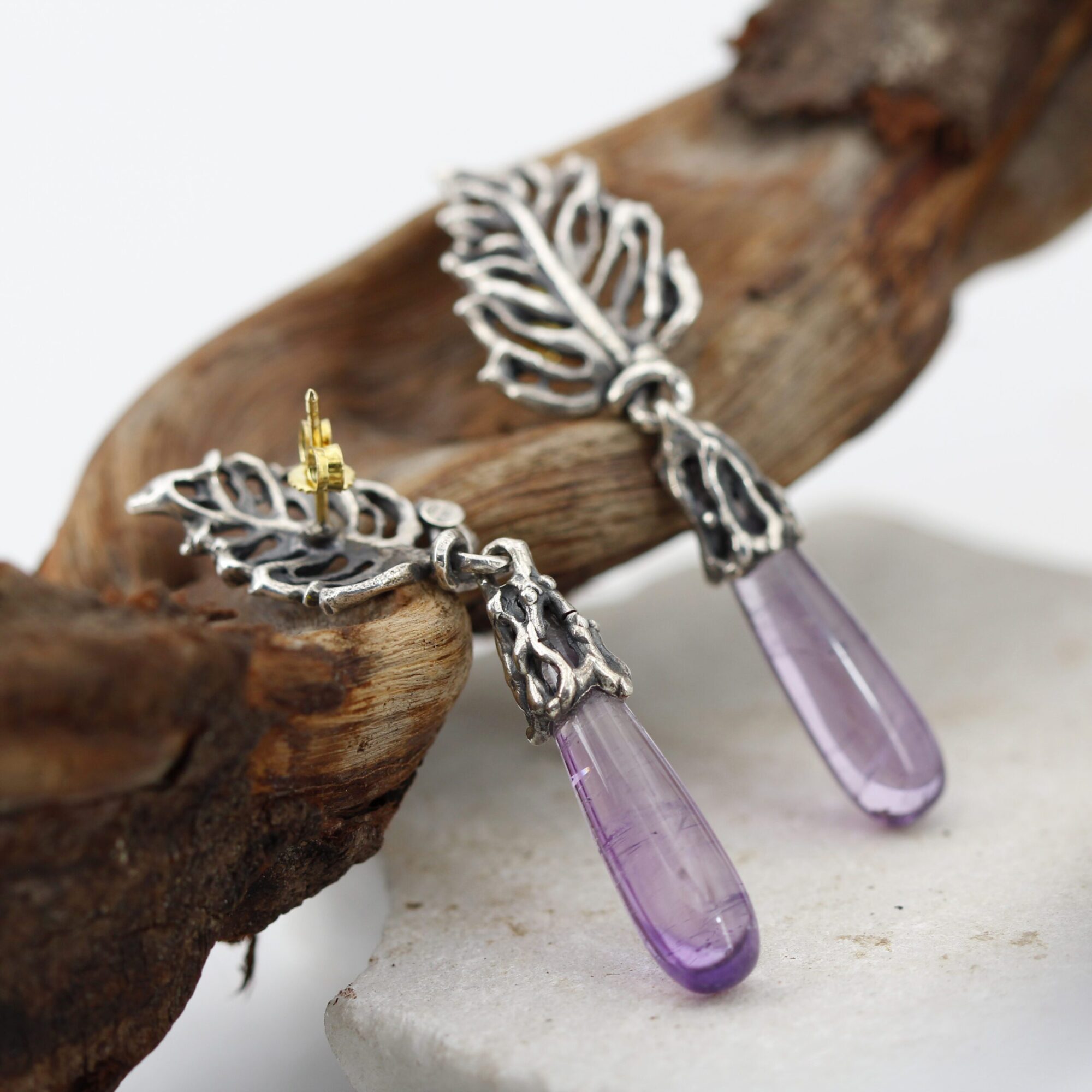 Anna Gioielli Collezione Marte Orecchini argento ametista goccia 60 mm