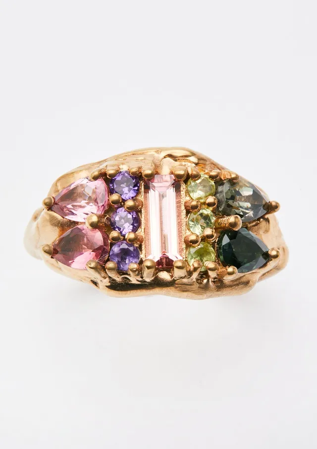 Voodoo Jewels Bold Shapes Aida Ring anello tormaline dorato