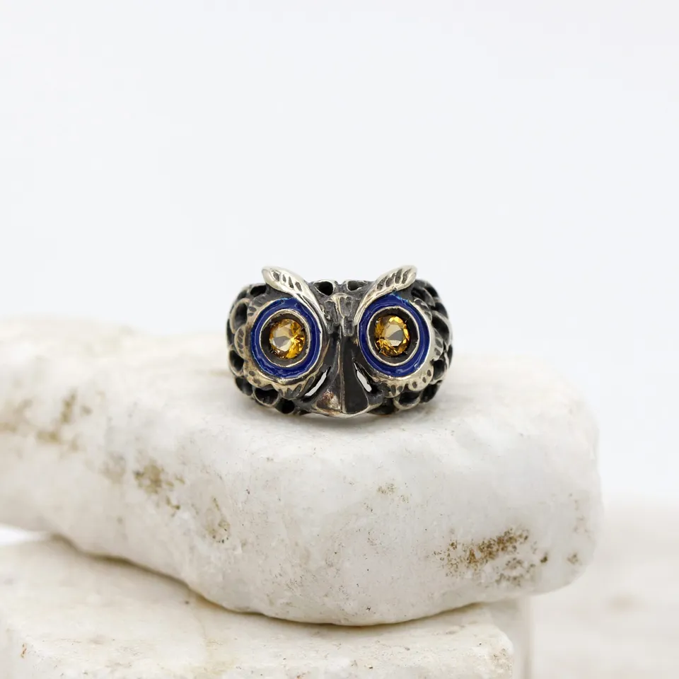 Anna Gioielli Anelli Anello gufo argento quarzo citrino smalto