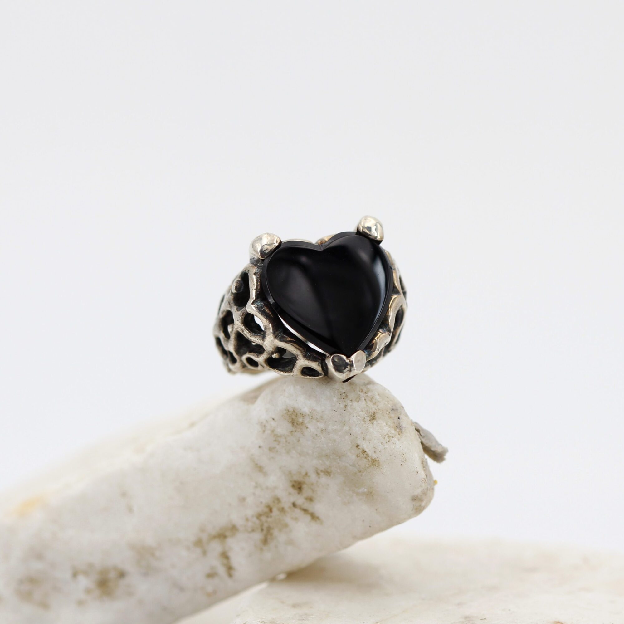 Anna Gioielli Marte Anello Argento Onice Nero Cuore