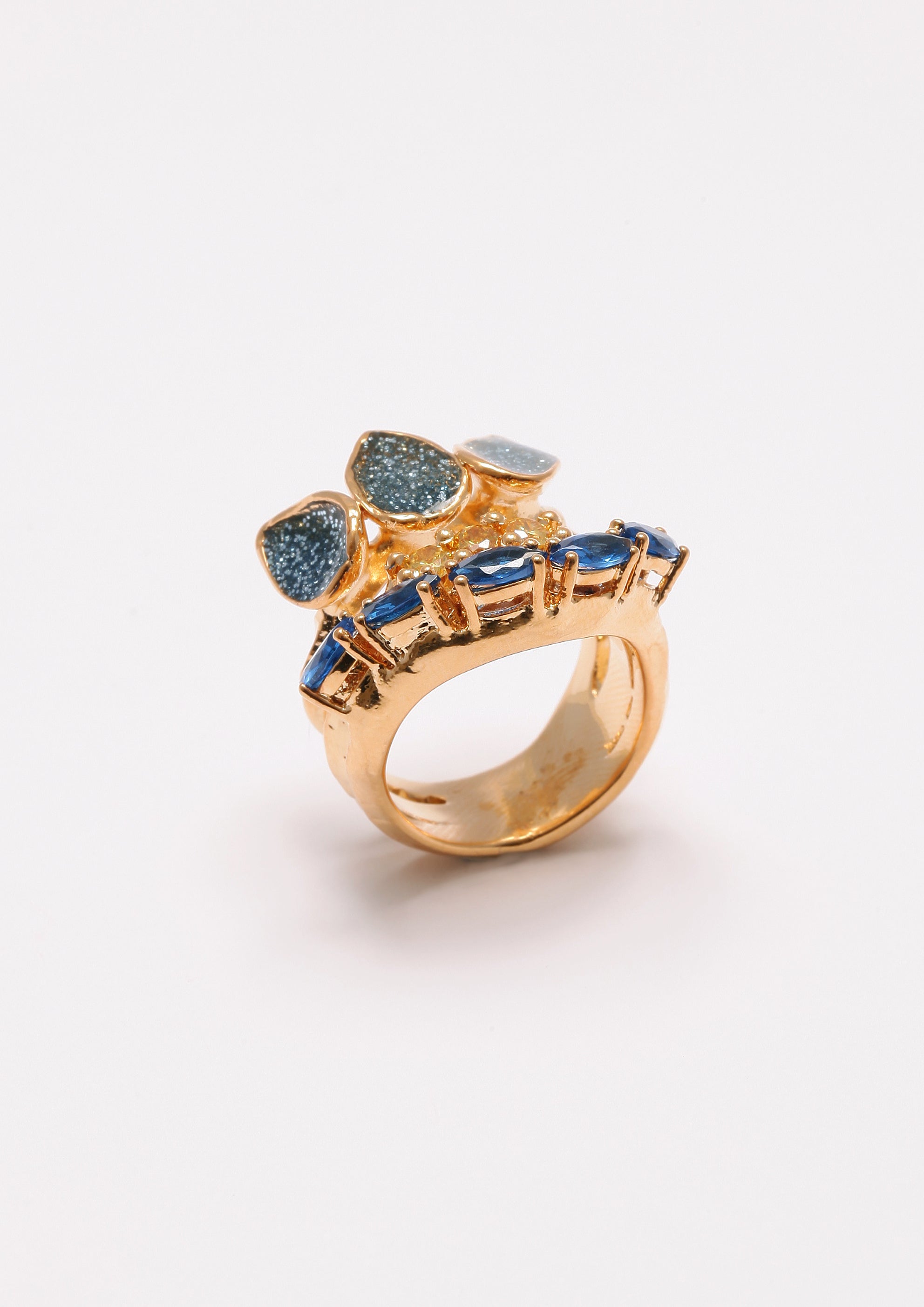 Voodoo Jewels Bold Shapes Blue Kiele anello bronzo pietre blu