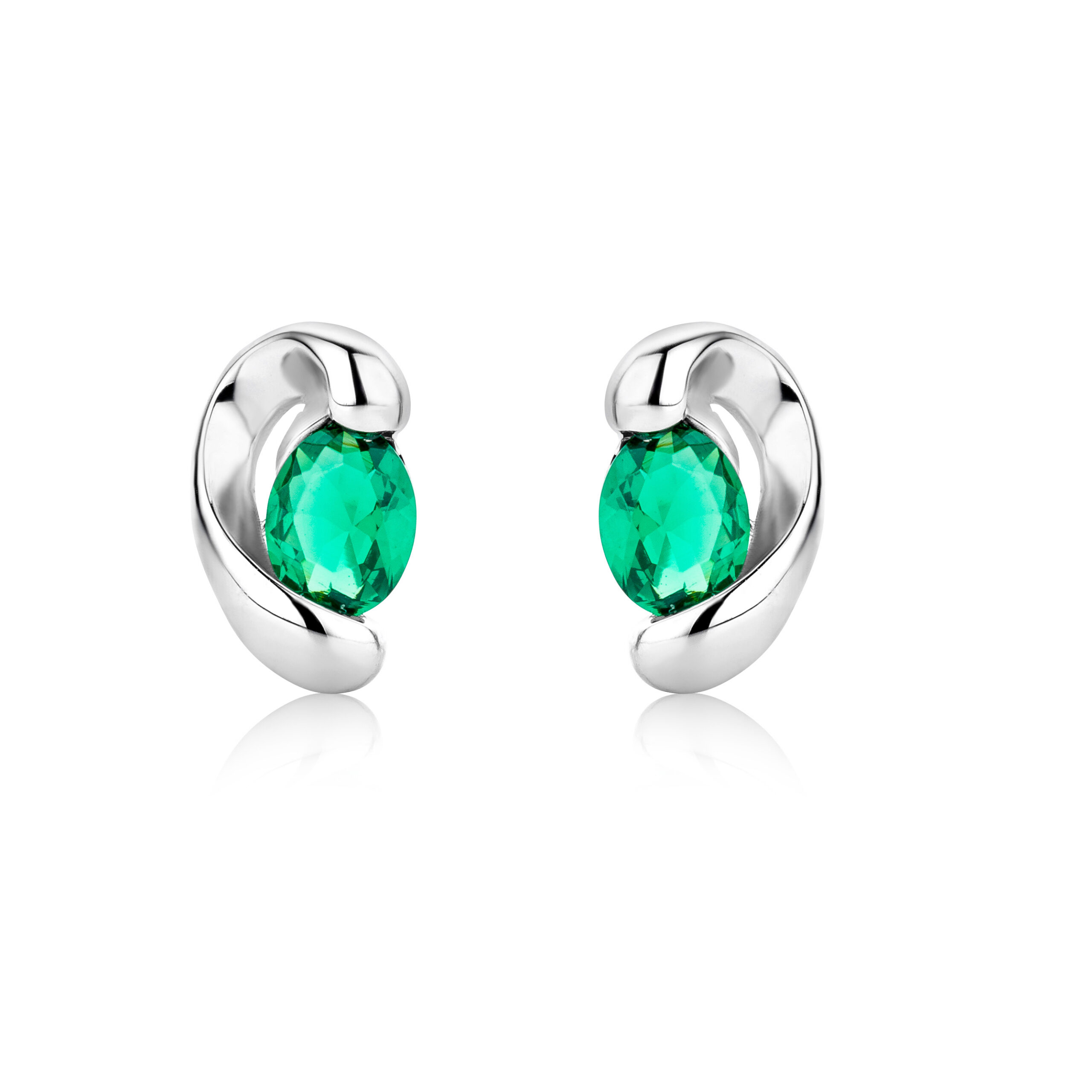 Miore Orecchini Oro Bianco 9Kt Smeraldo Creato
