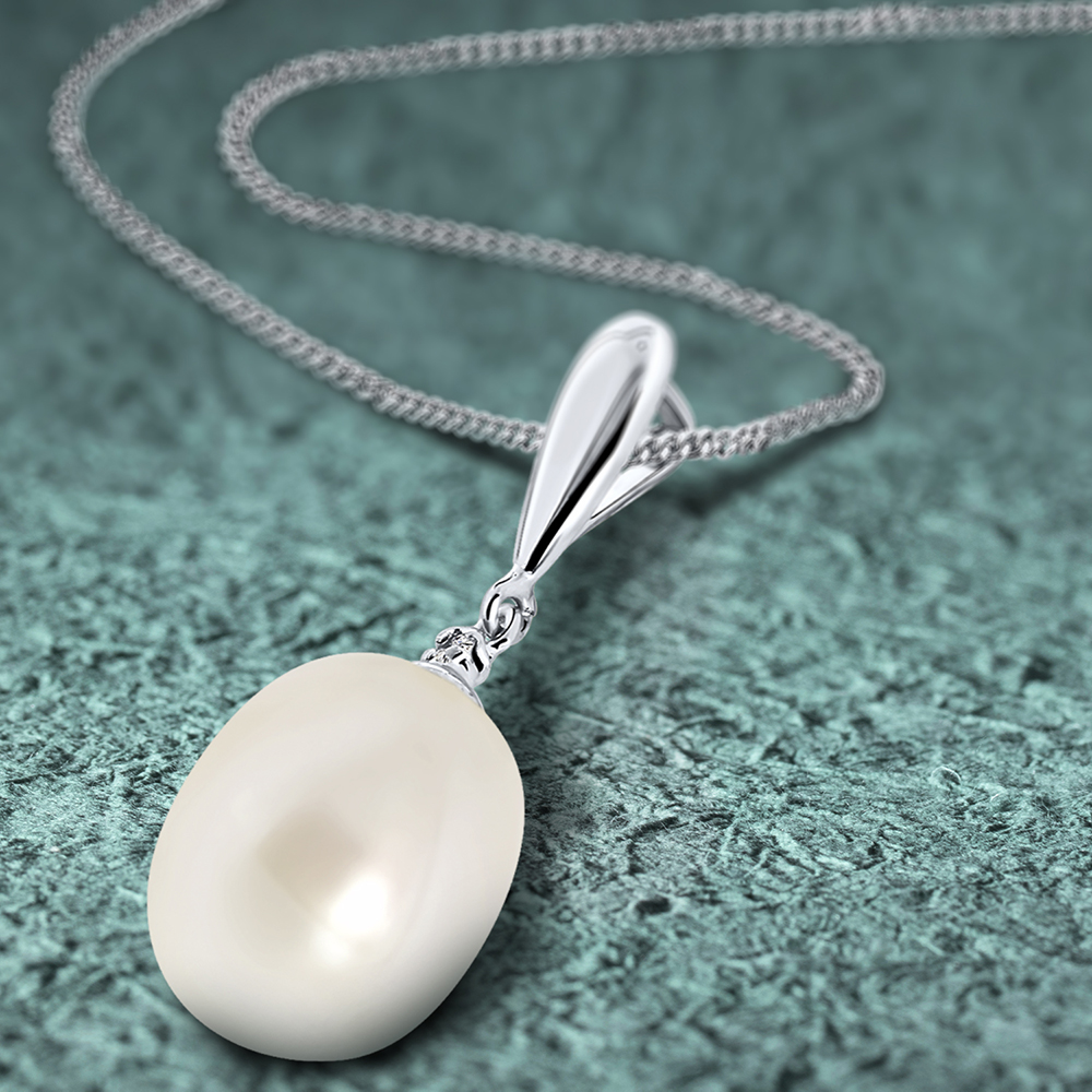 Miore Collana Oro Bianco 9Kt Perla d'Acqua Dolce