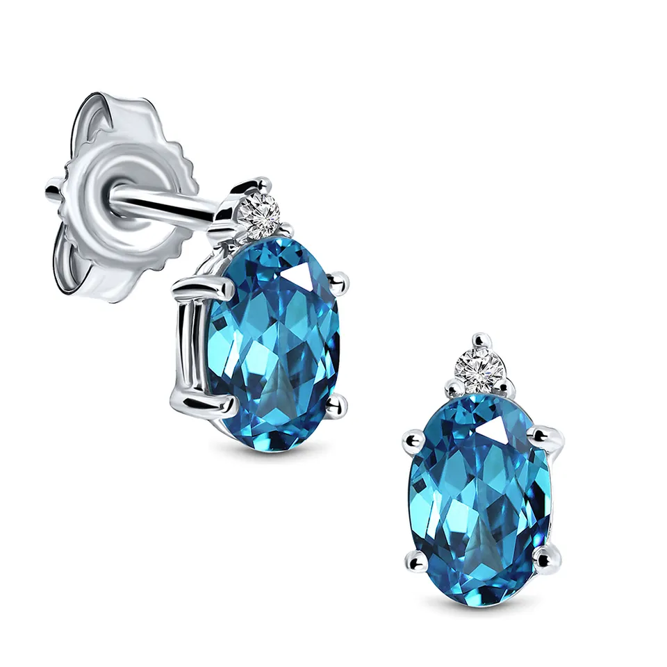 MIORE Orecchini Oro Bianco 9KT Topazio Blu