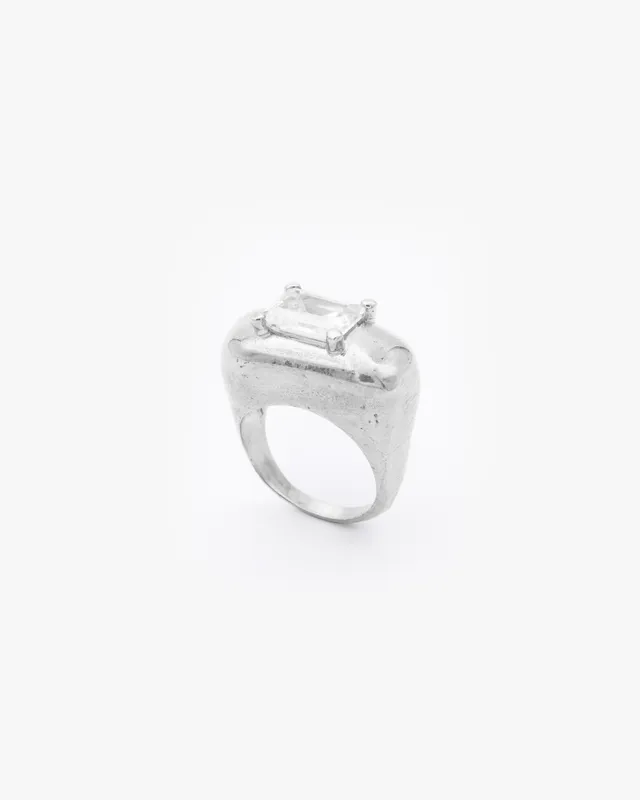 Voodoo Jewels Bold Shapes Supernova anello argento pietra bianca M