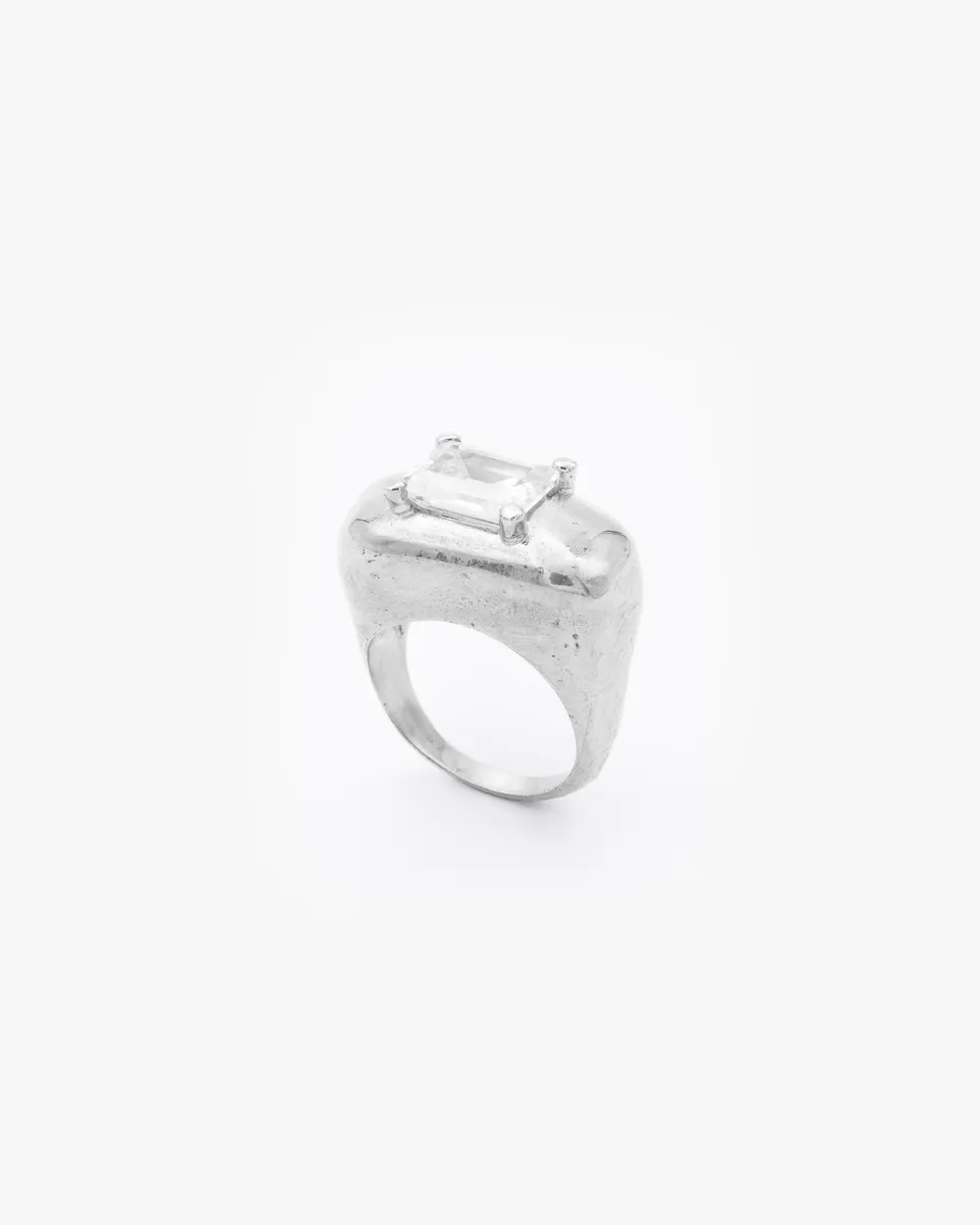 Voodoo Jewels Bold Shapes Supernova anello argento pietra bianca M
