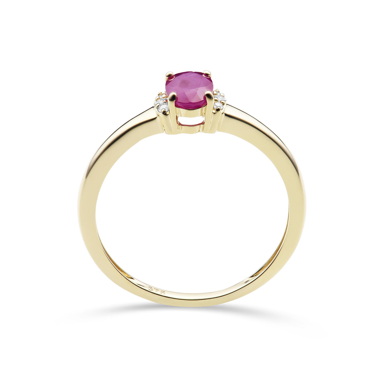 MIORE Ring Anello Oro Giallo 9KT Rubino Naturale