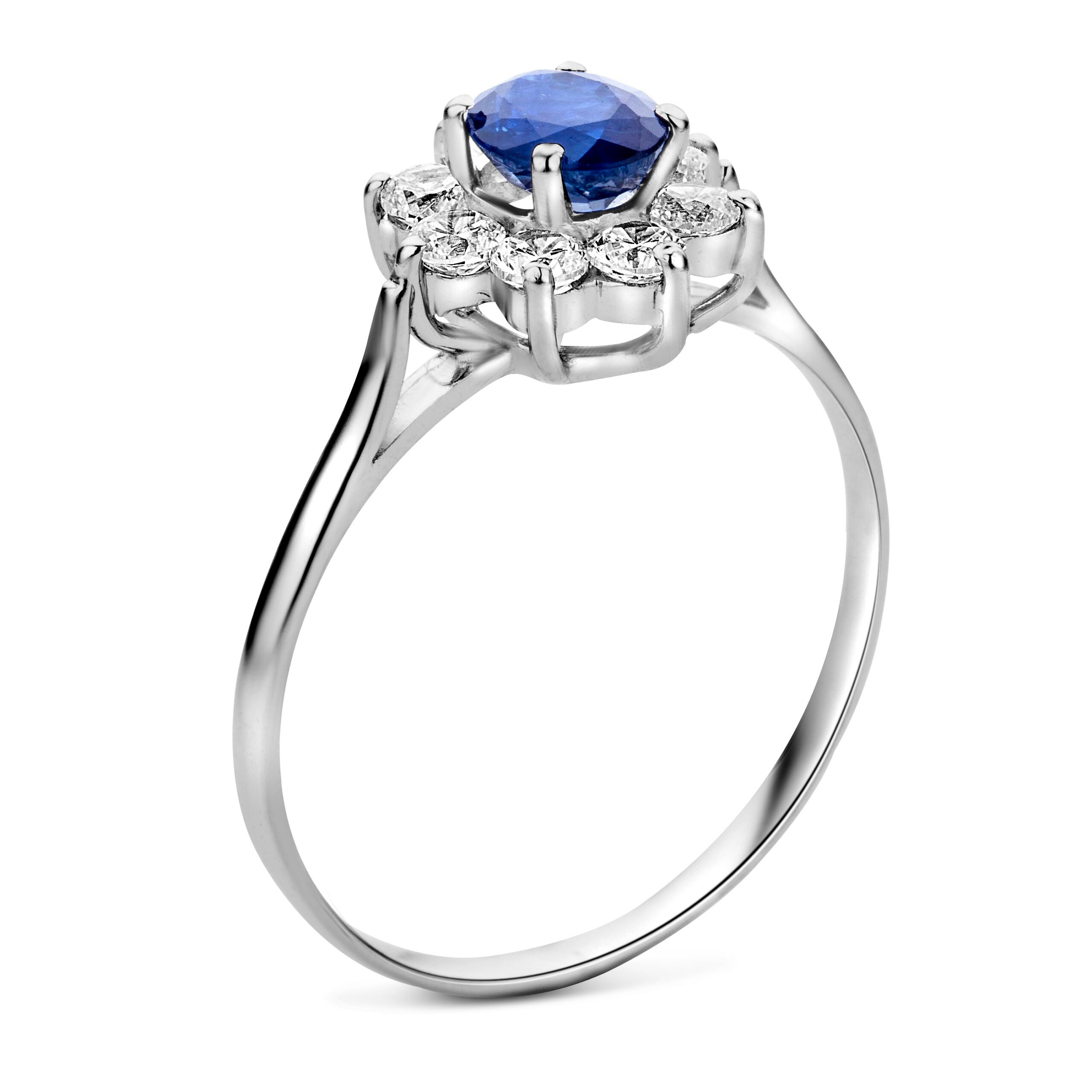 Miore Anello Oro Bianco 9KT Zaffiro e Zirconia