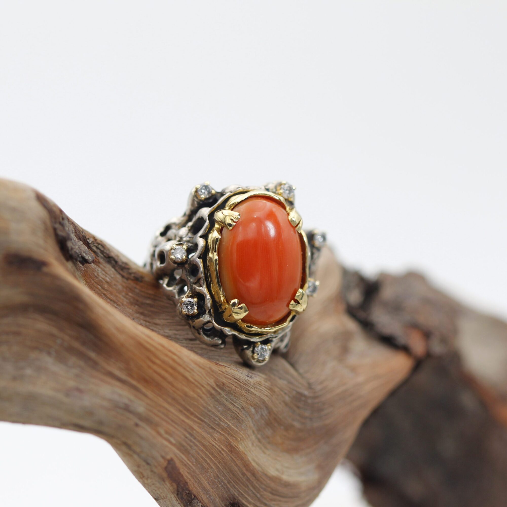 Anna Gioielli Marte anello argento oro corallo diamanti grigi