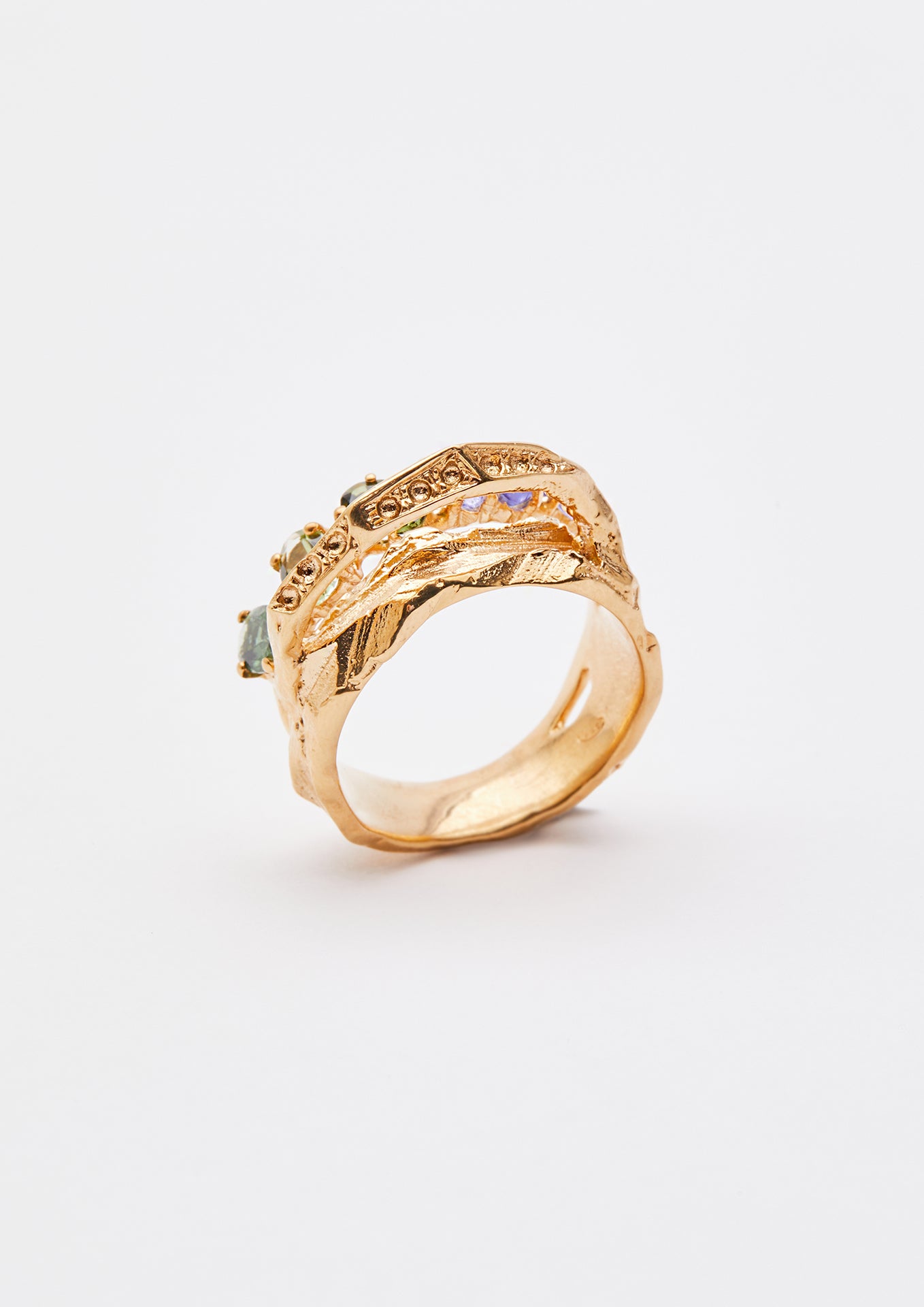 Voodoo Jewels Bold Shapes Limba anello argento dorato tormaline
