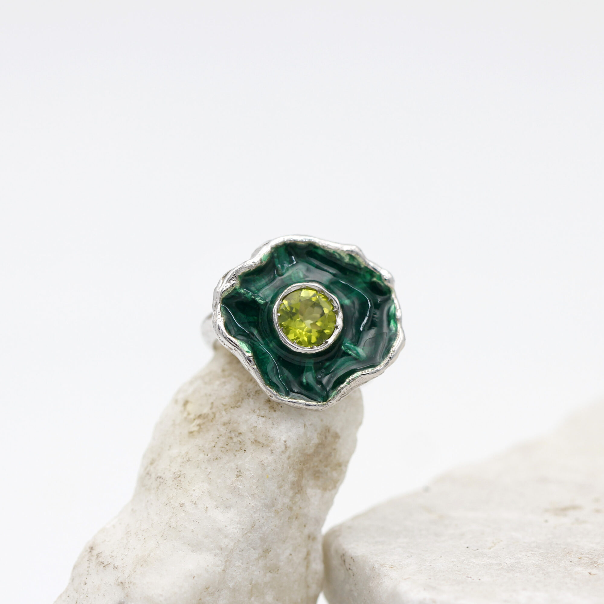 Anna Gioielli Winter Flower Anello Argento Peridoto Verde 21 mm