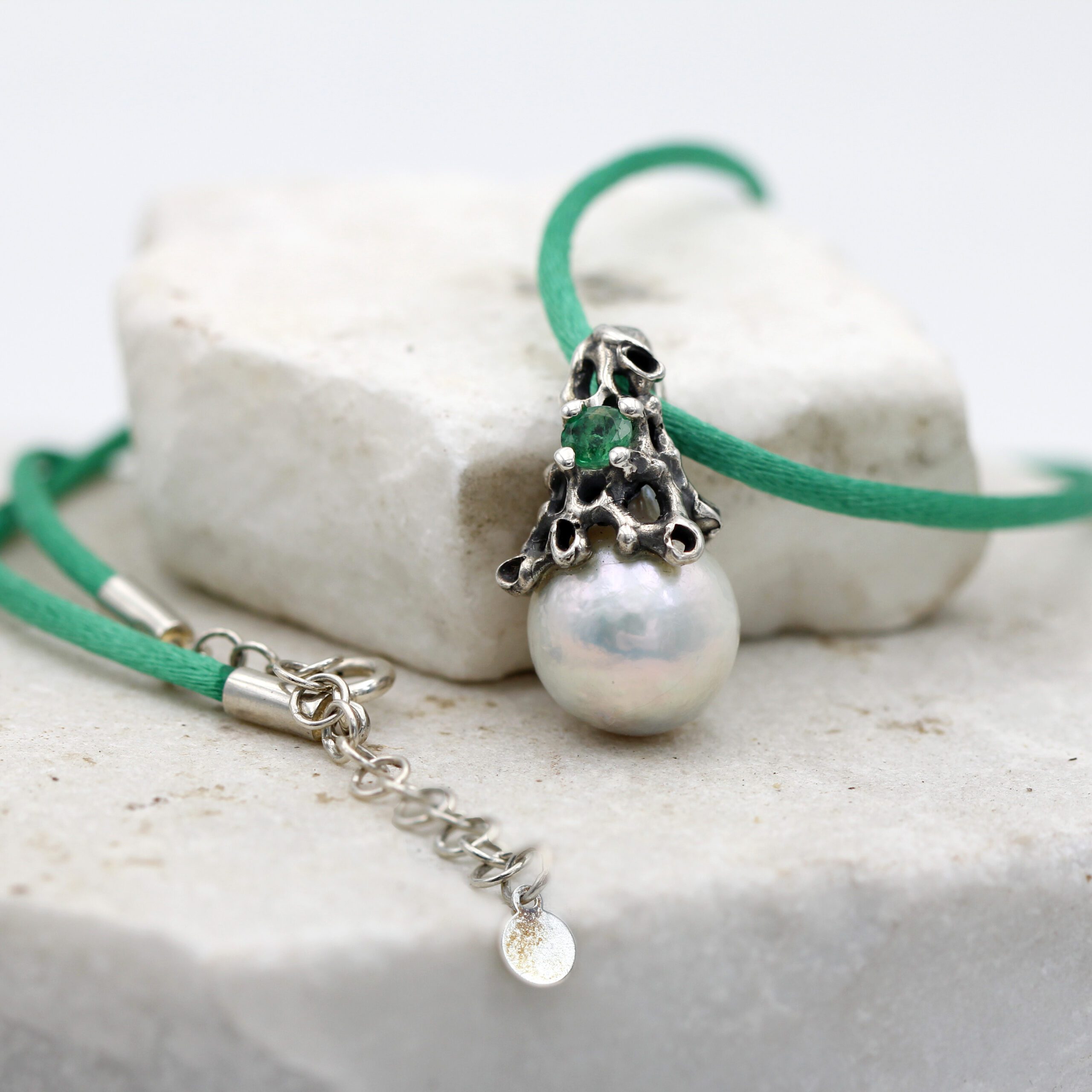 Anna Gioielli Collezione Marte pendente argento smeraldo perla 27 mm