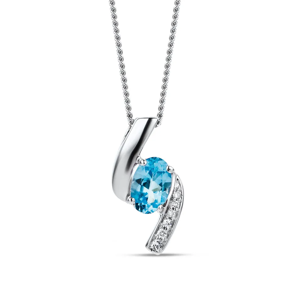 Miore Collana Oro Bianco 9Kt Topazio Blu Svizzero