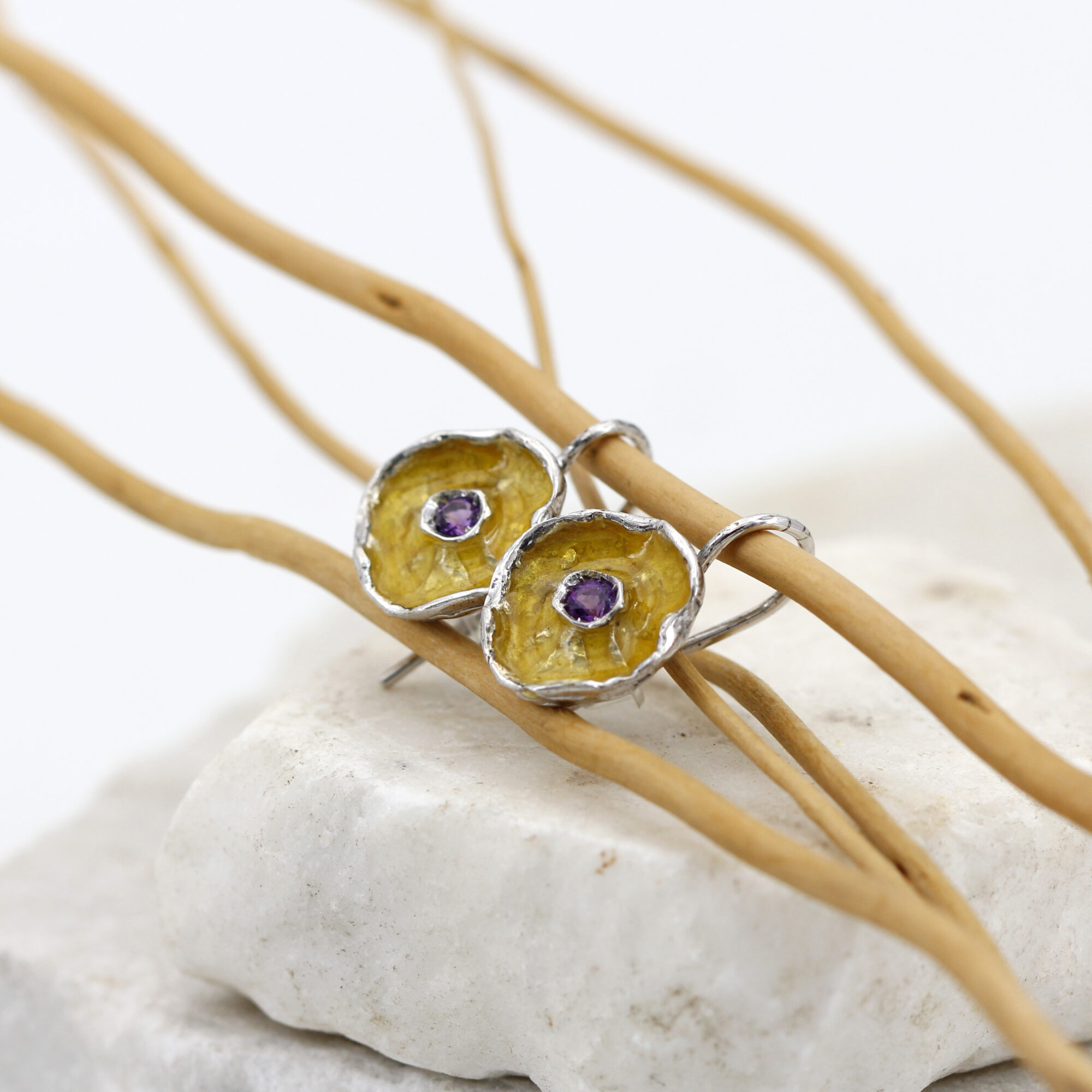 Anna Gioielli Winter Flower orecchini argento ametista giallo