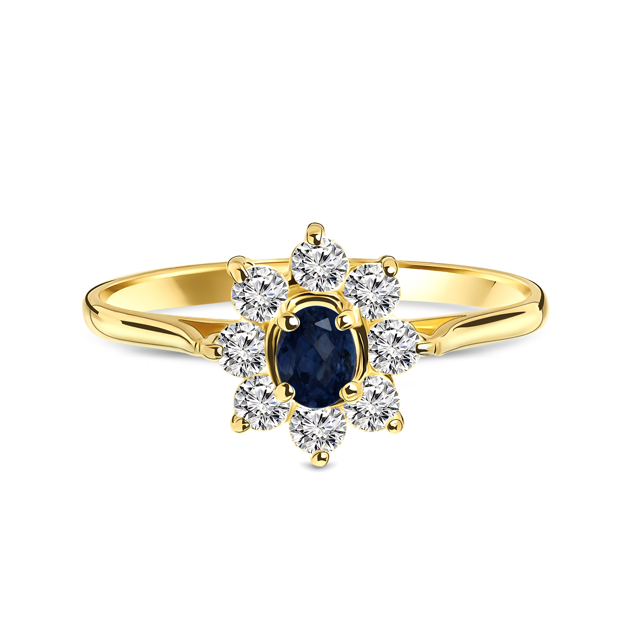 Miore Anello Oro Giallo 14 Kt Zaffiro e Zirconi