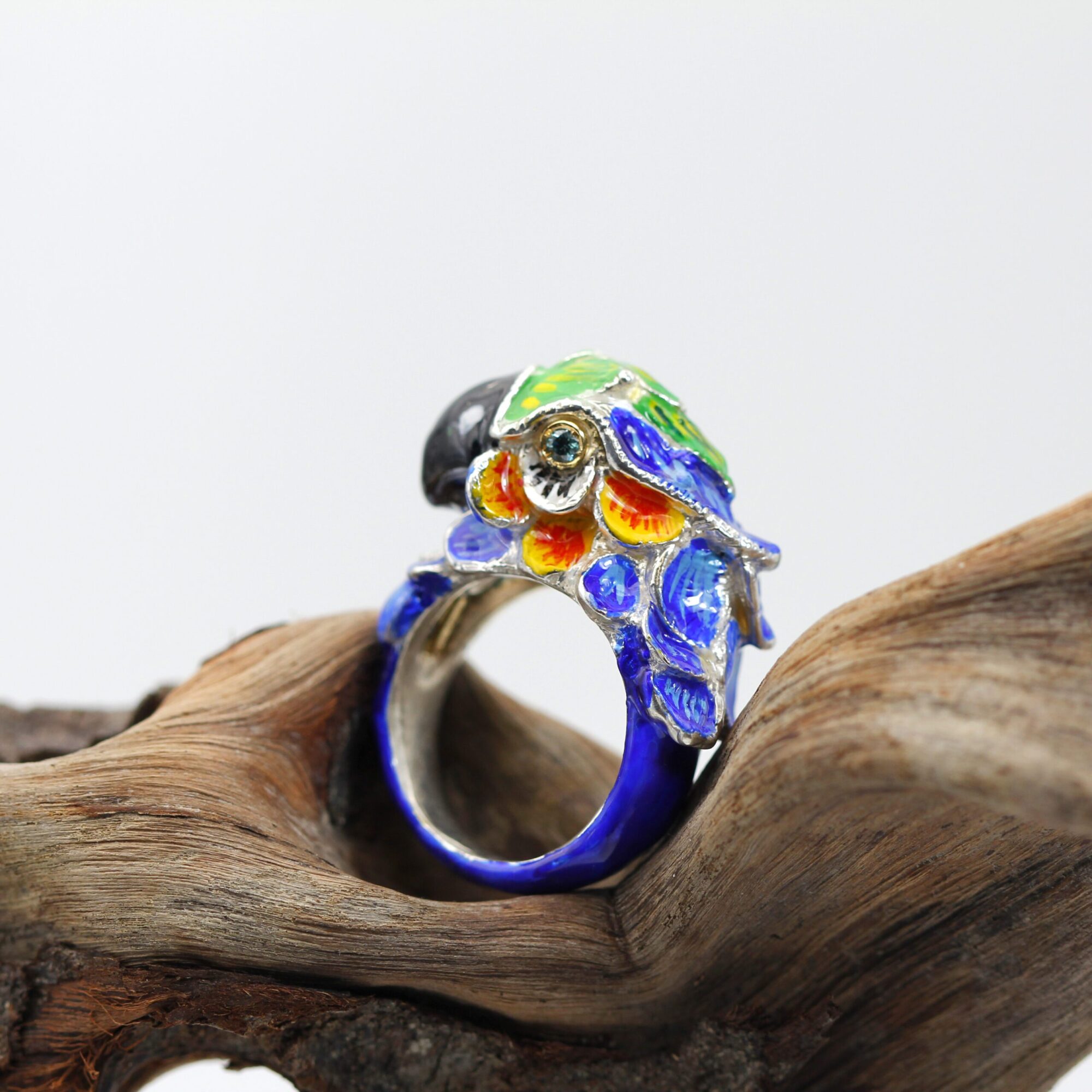 Anna Gioielli Jolly Jewels Anello pappagallo argento oro diamanti blu