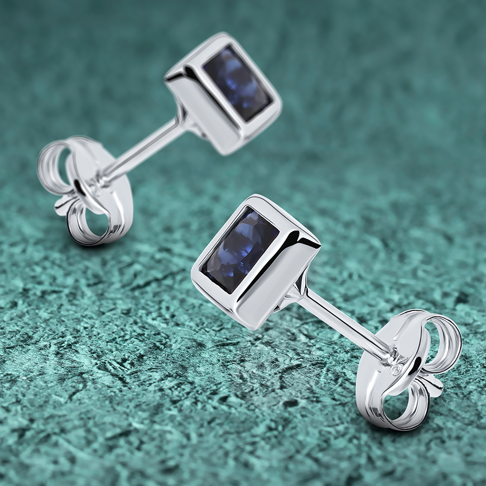 Miore Orecchini Oro Bianco 9Kt Zaffiro Creato Blu
