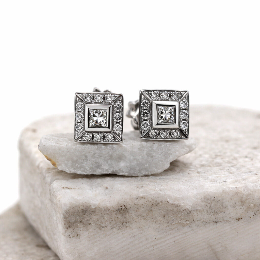 Anna Gioielli Square Orecchini Oro Bianco Diamanti Princess
