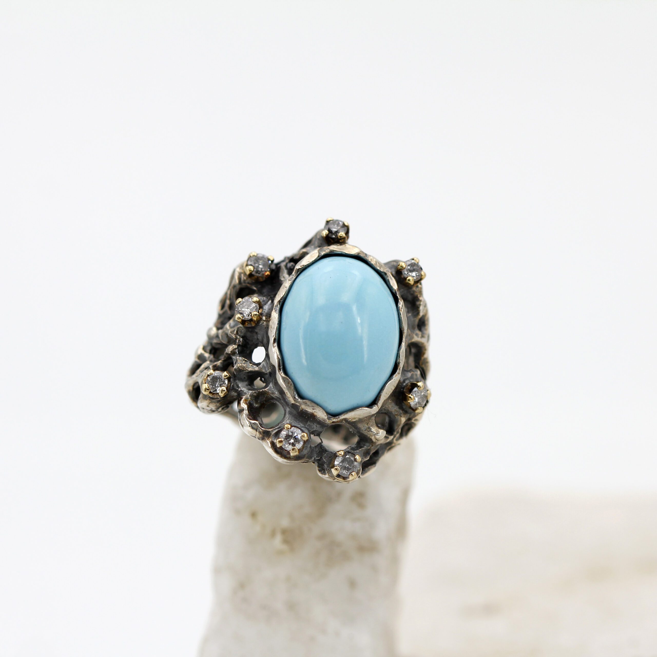 Anna Gioielli Marte Anello Argento Turchese Diamanti Grigi 0.25 ct