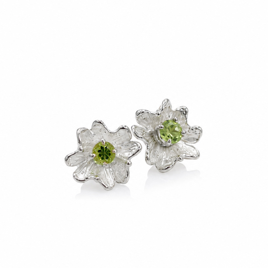 Anna Gioielli Orecchini fiore argento con peridoto 10 mm