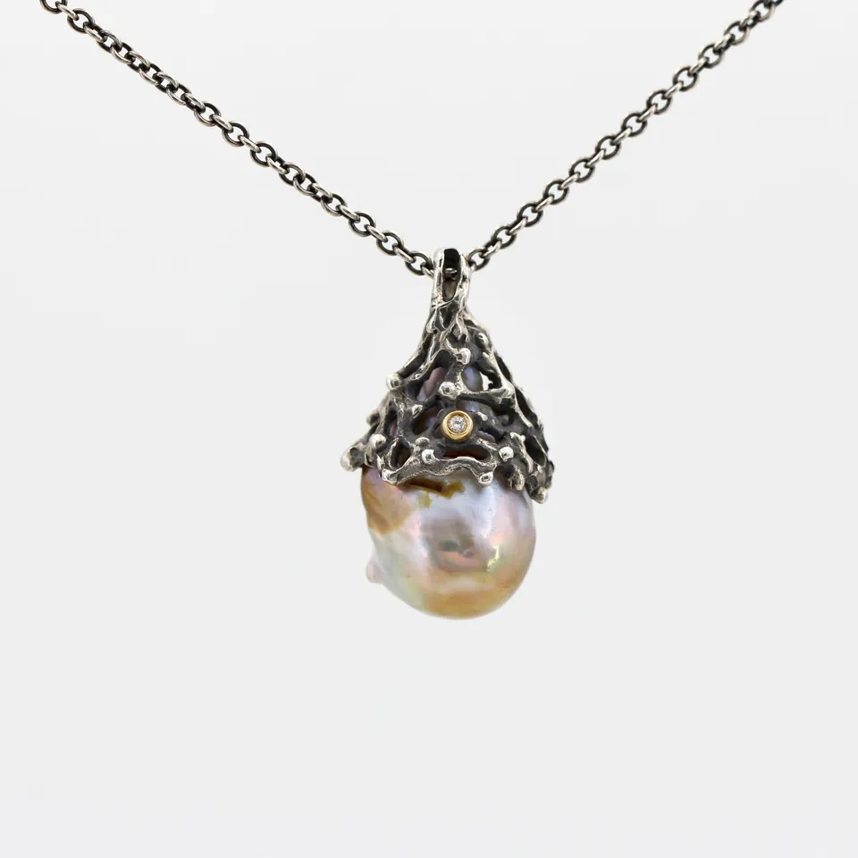 Anna Gioielli Marte pendente argento perla barocca diamante 50 cm