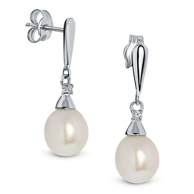 Miore Orecchini Oro Bianco 9Kt Perla Acqua Dolce