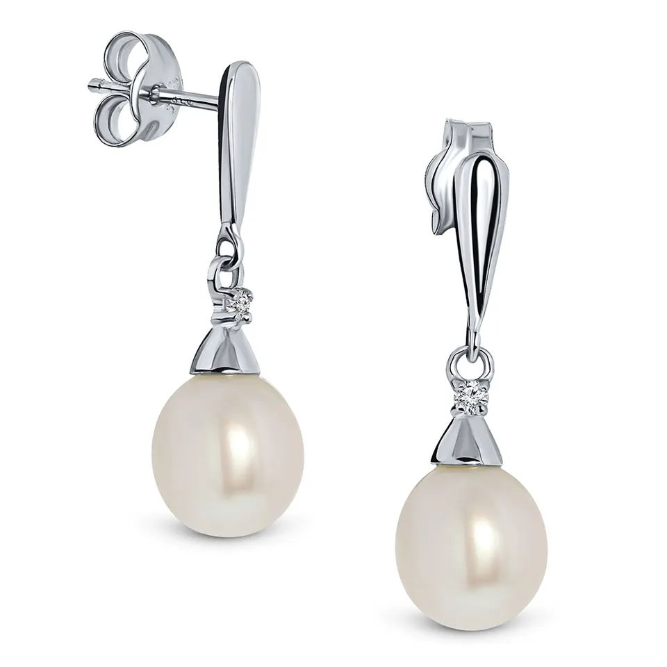 Miore Orecchini Oro Bianco 9Kt Perla Acqua Dolce