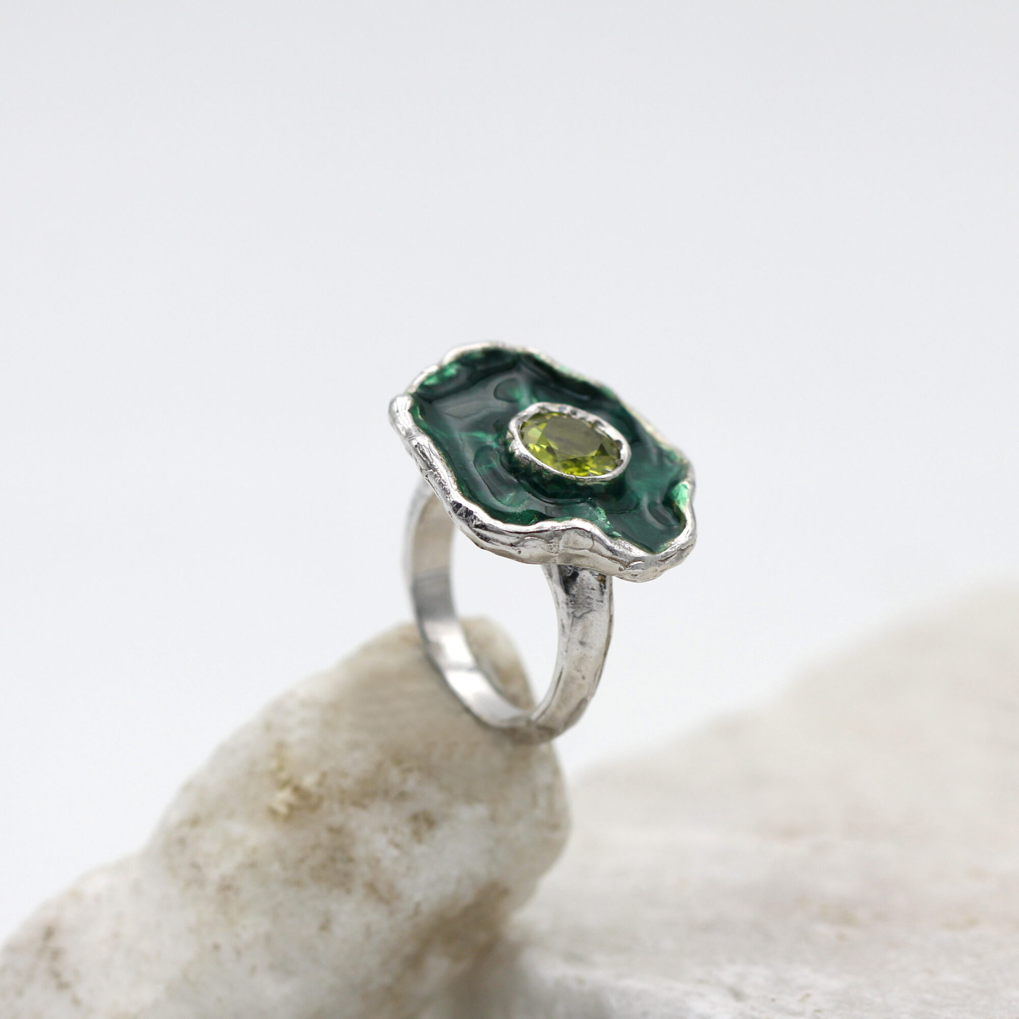 Anna Gioielli Winter Flower Anello Argento Peridoto Verde 21 mm