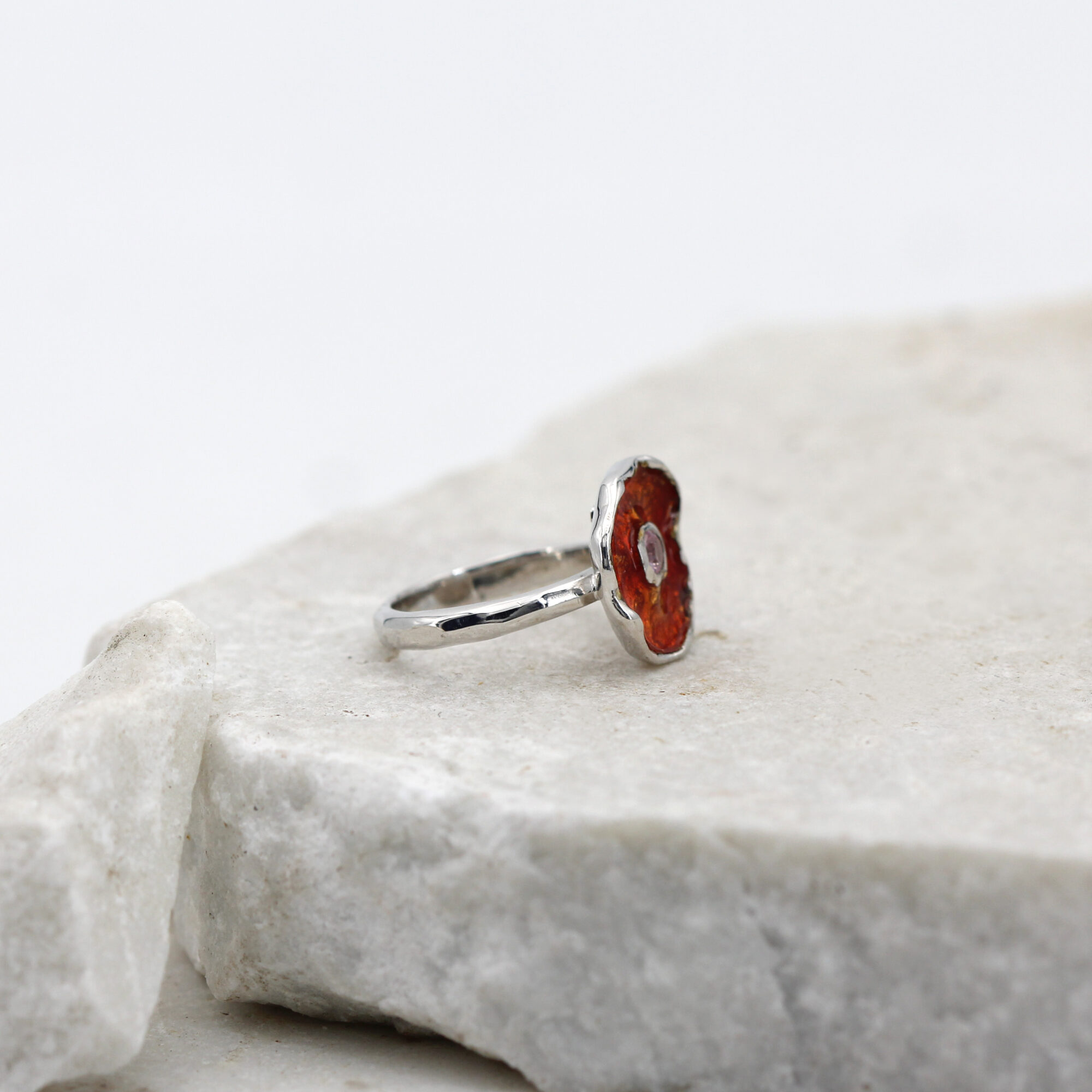 Anna Gioielli Winter Flower Anello argento quarzo rosa 14 mm