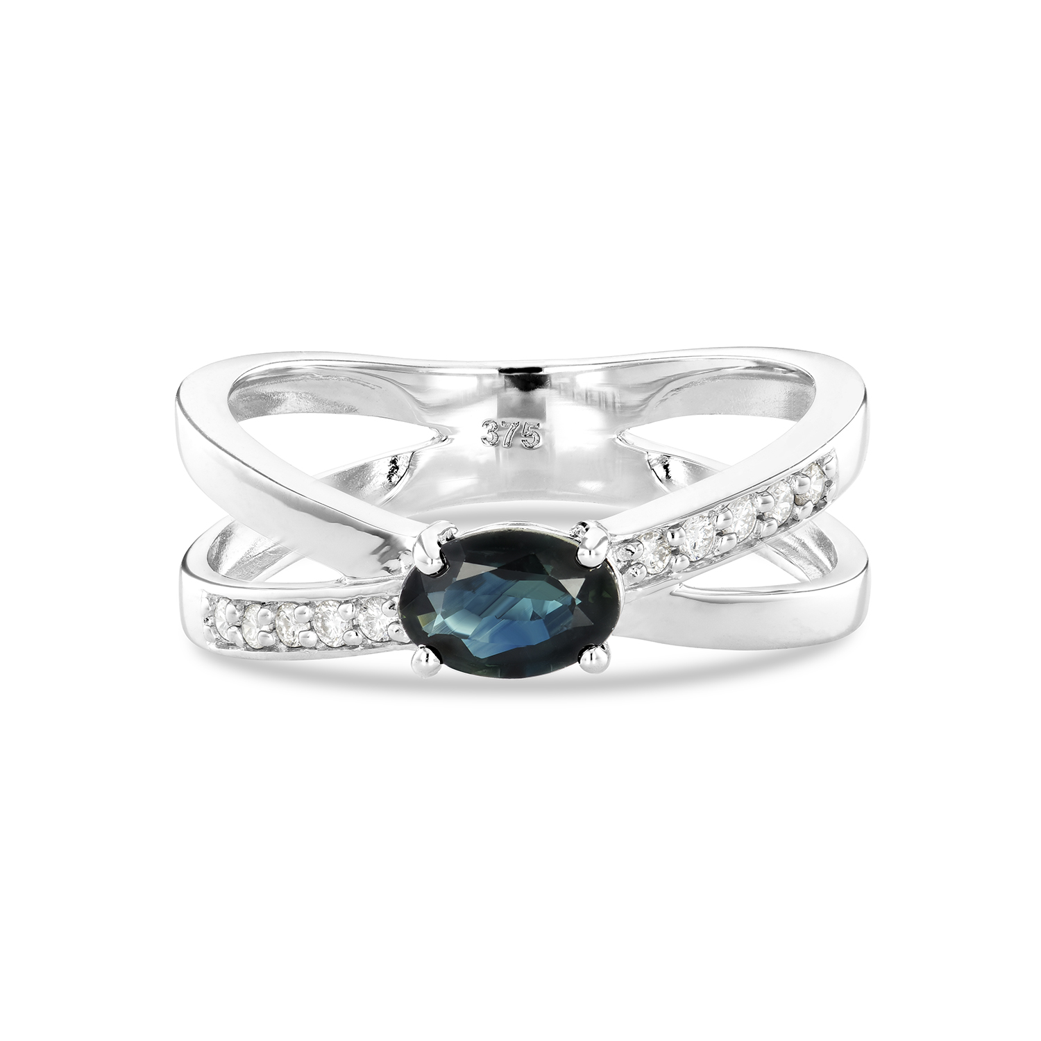 Miore Ring Anello Oro Bianco 9 Kt Zaffiro Naturale