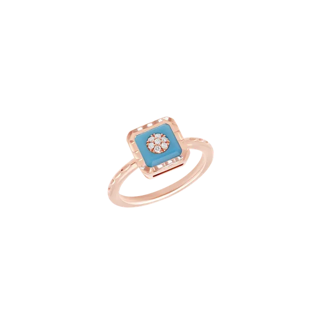 Korloff Je Play anello quadrato oro rosa turchese 52