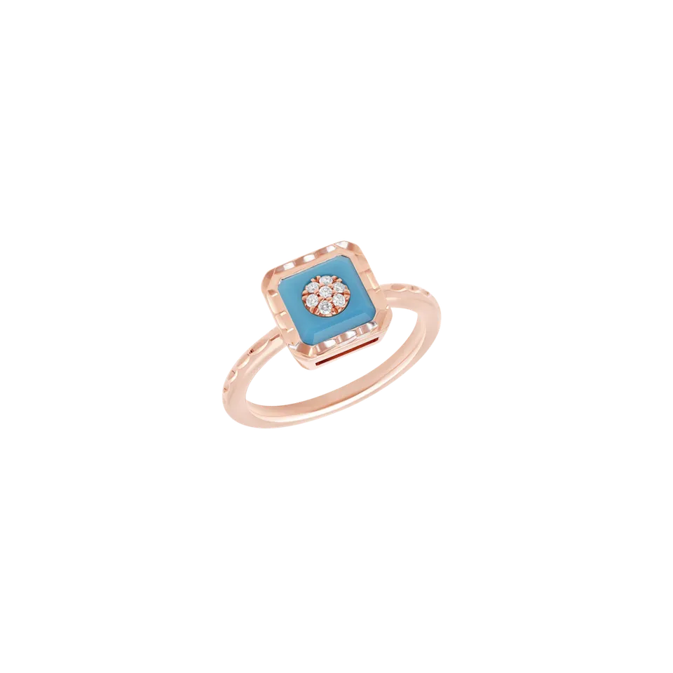 Korloff Je Play anello quadrato oro rosa turchese 52