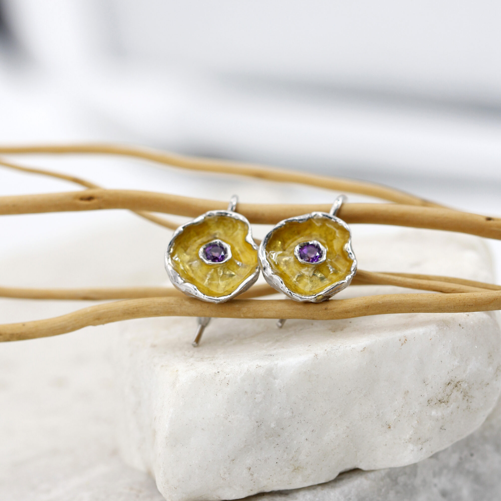 Anna Gioielli Winter Flower orecchini argento ametista giallo