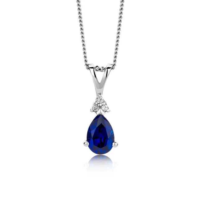 Miore Collana Oro Bianco 9Kt Zaffiro Creato Blu