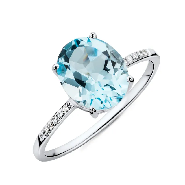 Miore Ring Anello oro bianco 9Kt topazio blu