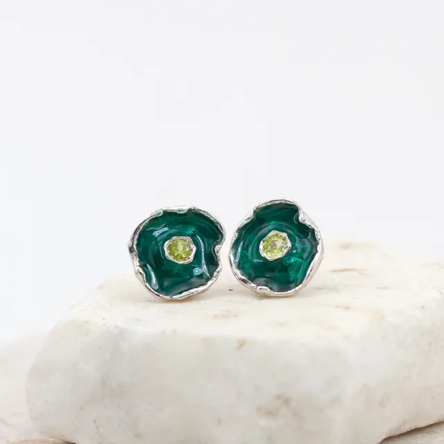 Anna Gioielli Winter Flower orecchini argento peridoto smalto verde
